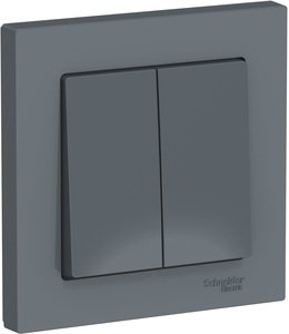 Фото Schneider Electric AtlasDesign ATN000752 Выключатель двухклавишный (10 А, в сборе, скрытая установка, грифель)