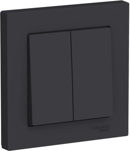 Фото Schneider Electric AtlasDesign ATN001052 Выключатель двухклавишный (10 А, в сборе, скрытая установка, карбон)