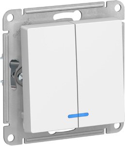 Фото Schneider Electric AtlasDesign ATN000153 Выключатель двухклавишный (10 А, под рамку, подсветка, скрытая установка, белый)