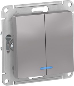 Фото Schneider Electric AtlasDesign ATN000353 Выключатель двухклавишный (10 А, под рамку, подсветка, скрытая установка, алюминий)
