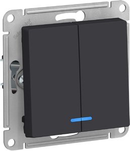 Фото Schneider Electric AtlasDesign ATN001053 Выключатель двухклавишный (10 А, под рамку, подсветка, скрытая установка, карбон)