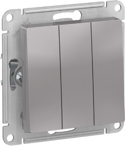 Фото Schneider Electric AtlasDesign ATN000331 Выключатель трехклавишный (10 А, под рамку, скрытая установка, алюминий)