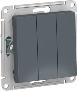 Фото Schneider Electric AtlasDesign ATN000731 Выключатель трехклавишный (10 А, под рамку, скрытая установка, грифель)