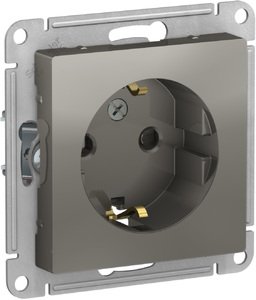 Фото Schneider Electric AtlasDesign ATN000945 Розетка с заземляющим контактом (16 А, под рамку, шторки, скрытая установка, сталь)