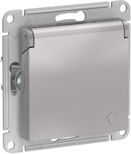 Фото Schneider Electric AtlasDesign ATN000346 Розетка с заземляющим контактом (16 А, под рамку, шторки, крышка, скрытая установка, алюминий)