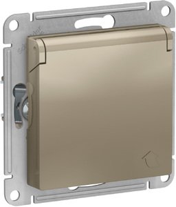 Фото Schneider Electric AtlasDesign ATN000546 Розетка с заземляющим контактом (16 А, под рамку, шторки, крышка, скрытая установка, шампань)