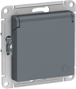 Фото Schneider Electric AtlasDesign ATN000746 Розетка с заземляющим контактом (16 А, под рамку, шторки, крышка, скрытая установка, грифель)