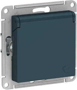 Фото Schneider Electric AtlasDesign ATN000846 Розетка с заземляющим контактом (16 А, под рамку, шторки, крышка, скрытая установка, изумруд)