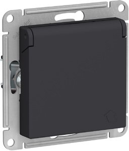Фото Schneider Electric AtlasDesign ATN001046 Розетка с заземляющим контактом (16 А, под рамку, шторки, крышка, скрытая установка, карбон)