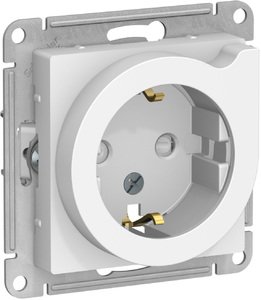 Фото Schneider Electric AtlasDesign ATN000147 Розетка с заземляющим контактом (16 А, под рамку, шторки, выталкиватель, скрытая установка, белая)
