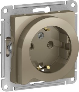 Фото Schneider Electric AtlasDesign ATN000547 Розетка с заземляющим контактом (16 А, под рамку, шторки, выталкиватель, скрытая установка, шампань)