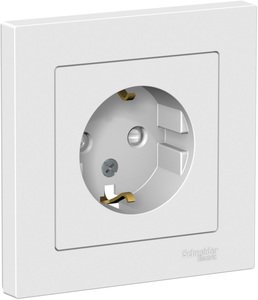 Фото Schneider Electric AtlasDesign ATN000144 Розетка с заземляющим контактом (16 А, в сборе, шторки, скрытая установка, белая)