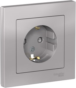 Фото Schneider Electric AtlasDesign ATN000344 Розетка с заземляющим контактом (16 А, в сборе, шторки, скрытая установка, алюминий)