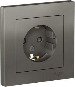 Фото Schneider Electric AtlasDesign ATN000944 Розетка с заземляющим контактом (16 А, в сборе, шторки, скрытая установка, сталь)