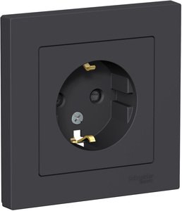 Фото Schneider Electric AtlasDesign ATN001044 Розетка с заземляющим контактом (16 А, в сборе, шторки, скрытая установка, карбон)