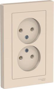 Фото Schneider Electric AtlasDesign ATN000220 Розетка двойная без заземляющего контакта (16 А, в сборе, скрытая установка, бежевая)