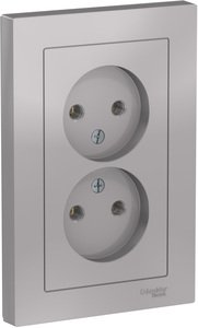 Фото Schneider Electric AtlasDesign ATN000320 Розетка двойная без заземляющего контакта (16 А, в сборе, скрытая установка, алюминий)