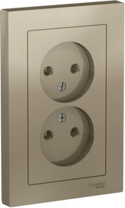 Фото Schneider Electric AtlasDesign ATN000520 Розетка двойная без заземляющего контакта (16 А, в сборе, скрытая установка, шампань)
