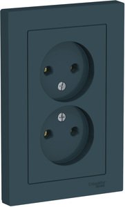 Фото Schneider Electric AtlasDesign ATN000820 Розетка двойная без заземляющего контакта (16 А, в сборе, скрытая установка, изумруд)