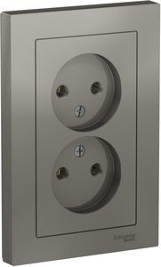 Фото Schneider Electric AtlasDesign ATN000920 Розетка двойная без заземляющего контакта (16 А, в сборе, скрытая установка, сталь)