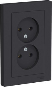 Фото Schneider Electric AtlasDesign ATN001020 Розетка двойная без заземляющего контакта (16 А, в сборе, скрытая установка, карбон)