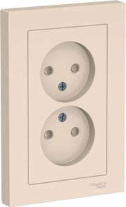 Фото Schneider Electric AtlasDesign ATN000222 Розетка двойная без заземляющего контакта (16 А, в сборе, шторки, скрытая установка, бежевая)