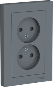 Фото Schneider Electric AtlasDesign ATN000722 Розетка двойная без заземляющего контакта (16 А, в сборе, шторки, скрытая установка, грифель)
