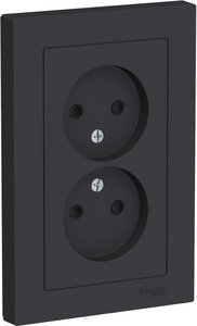 Фото Schneider Electric AtlasDesign ATN001022 Розетка двойная без заземляющего контакта (16 А, в сборе, шторки, скрытая установка, карбон)