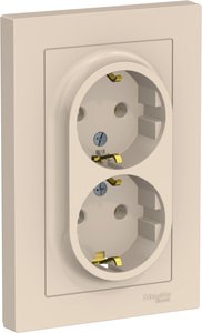 Фото Schneider Electric AtlasDesign ATN000224 Розетка двойная с заземляющим контактом (16 А, в сборе, скрытая установка, бежевая)