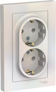 Фото Schneider Electric AtlasDesign ATN000424 Розетка двойная с заземляющим контактом (16 А, в сборе, скрытая установка, жемчуг)