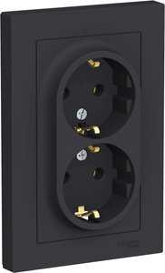 Фото Schneider Electric AtlasDesign ATN001024 Розетка двойная с заземляющим контактом (16 А, в сборе, скрытая установка, карбон)
