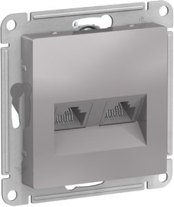 Фото Schneider Electric AtlasDesign ATN000385 Розетка компьютерная (2xRJ45, под рамку, скрытая установка, алюминий)