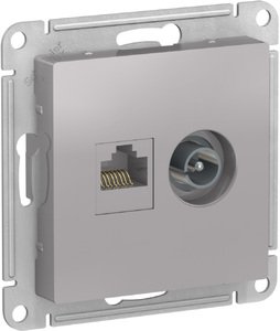 Фото Schneider Electric AtlasDesign ATN000389 Розетка комбинированная (RJ45+TV, под рамку, скрытая установка, алюминий)