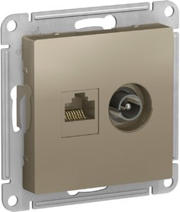 Фото Schneider Electric AtlasDesign ATN000589 Розетка комбинированная (RJ45+TV, под рамку, скрытая установка, шампань)
