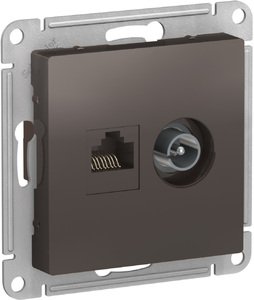 Фото Schneider Electric AtlasDesign ATN000689 Розетка комбинированная (RJ45+TV, под рамку, скрытая установка, мокко)