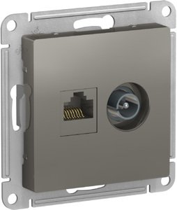 Фото Schneider Electric AtlasDesign ATN000989 Розетка комбинированная (RJ45+TV, под рамку, скрытая установка, сталь)
