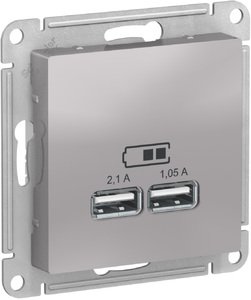 Фото Schneider Electric AtlasDesign ATN000333 Розетка USB (2xUSB, под рамку, скрытая установка, алюминий)
