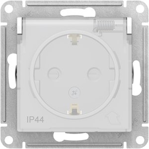 Фото Schneider Electric AtlasDesign Aqua ATN440146 Розетка с заземляющим контактом (IP44, 16 А, под рамку, шторки, крышка, скрытая установка, белая)