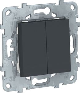 Фото Schneider Electric Unica New NU521154 Выключатель двухклавишный (10 А, под рамку, скрытая установка, антрацит)