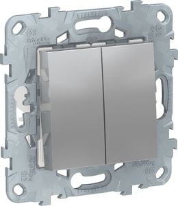 Фото Schneider Electric Unica New NU521530 Переключатель двухклавишный перекрестный (10 А, под рамку, скрытая установка, алюминий)