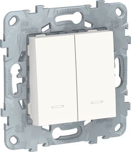 Фото Schneider Electric Unica New NU521118N Выключатель двухклавишный (10 А, под рамку, подсветка, скрытая установка, белый)