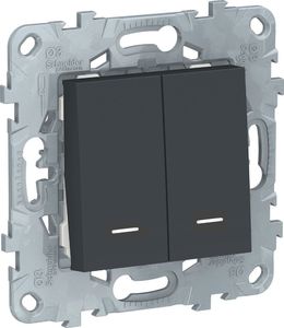 Фото Schneider Electric Unica New NU521154N Выключатель двухклавишный (10 А, под рамку, подсветка, скрытая установка, антрацит)