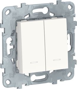 Фото Schneider Electric Unica New NU521318N Переключатель двухклавишный (10 А, под рамку, подсветка, скрытая установка, белый)