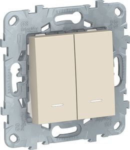 Фото Schneider Electric Unica New NU521344N Переключатель двухклавишный (10 А, под рамку, подсветка, скрытая установка, бежевый)