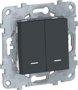 Фото Schneider Electric Unica New NU521354N Переключатель двухклавишный (10 А, под рамку, подсветка, скрытая установка, антрацит)