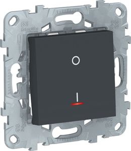 Фото Schneider Electric Unica New NU526254S Выключатель одноклавишный двухполюсной (16 А, под рамку, индикация, скрытая установка, антрацит)