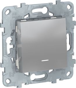 Фото Schneider Electric Unica New NU520630N Выключатель однокнопочный (10 А, под рамку, индикация, скрытая установка, алюминий)