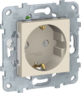 Фото Schneider Electric Unica New NU505644 Розетка с заземляющим контактом (16 А, под рамку, скрытая установка, бежевая)