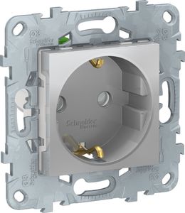 Фото Schneider Electric Unica New NU505730 Розетка с заземляющим контактом (16 А, под рамку, шторки, скрытая установка, алюминий)