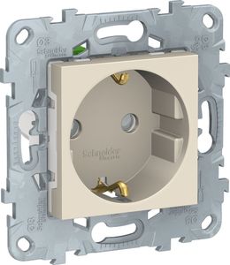 Фото Schneider Electric Unica New NU505744 Розетка с заземляющим контактом (16 А, под рамку, шторки, скрытая установка, бежевая)